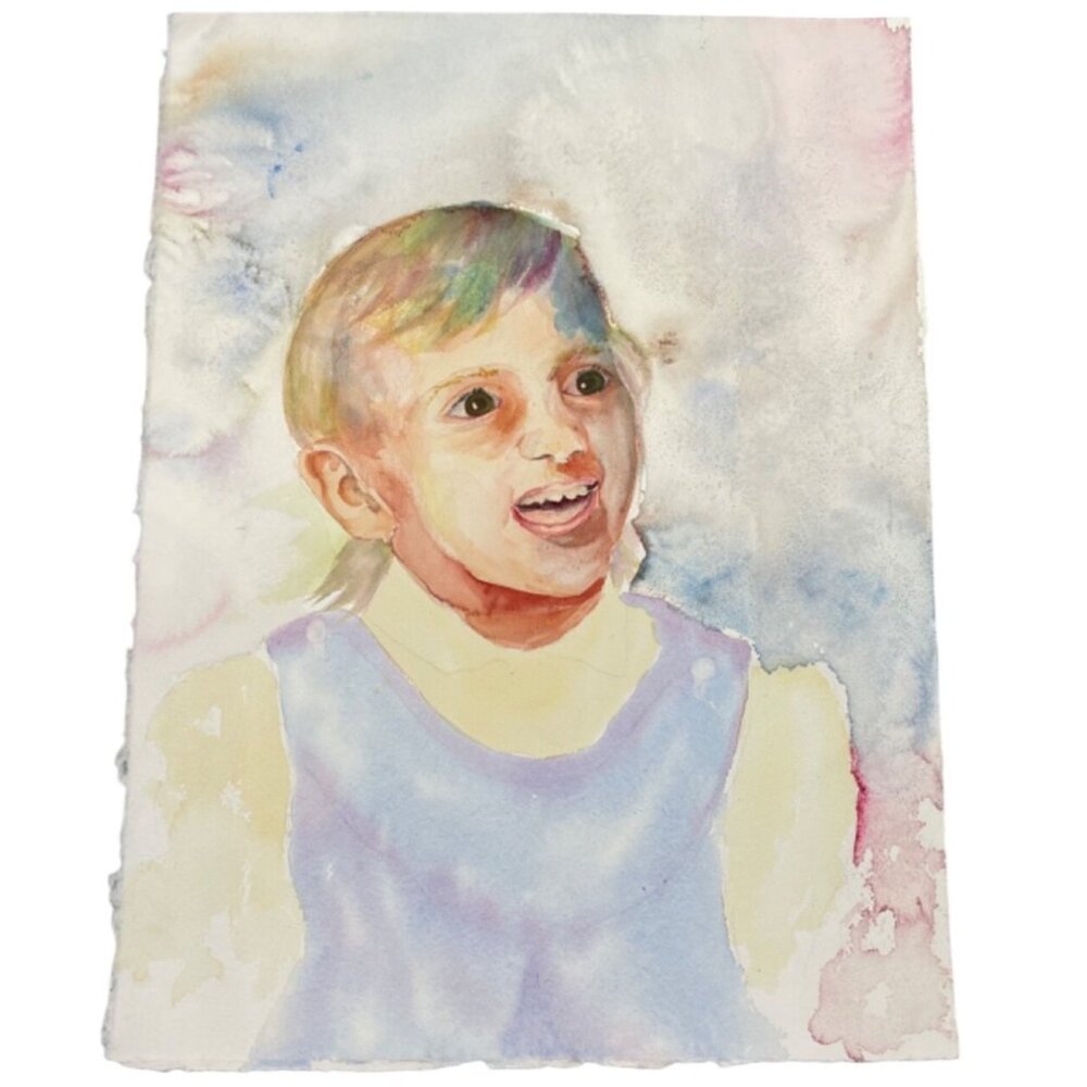 Watercolor Portrait Of Young Girl On Heavy Paper light colors 15x11" READ